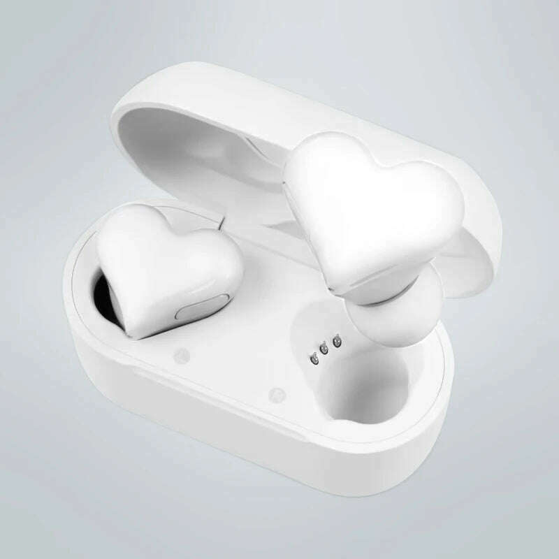 KIMLUD, New Hot Original Bluetooth Wireless Headphones Heart Shaped Earphones woman Earphone High Quality Heart Earbuds Girl Gift, White, KIMLUD Women's Clothes