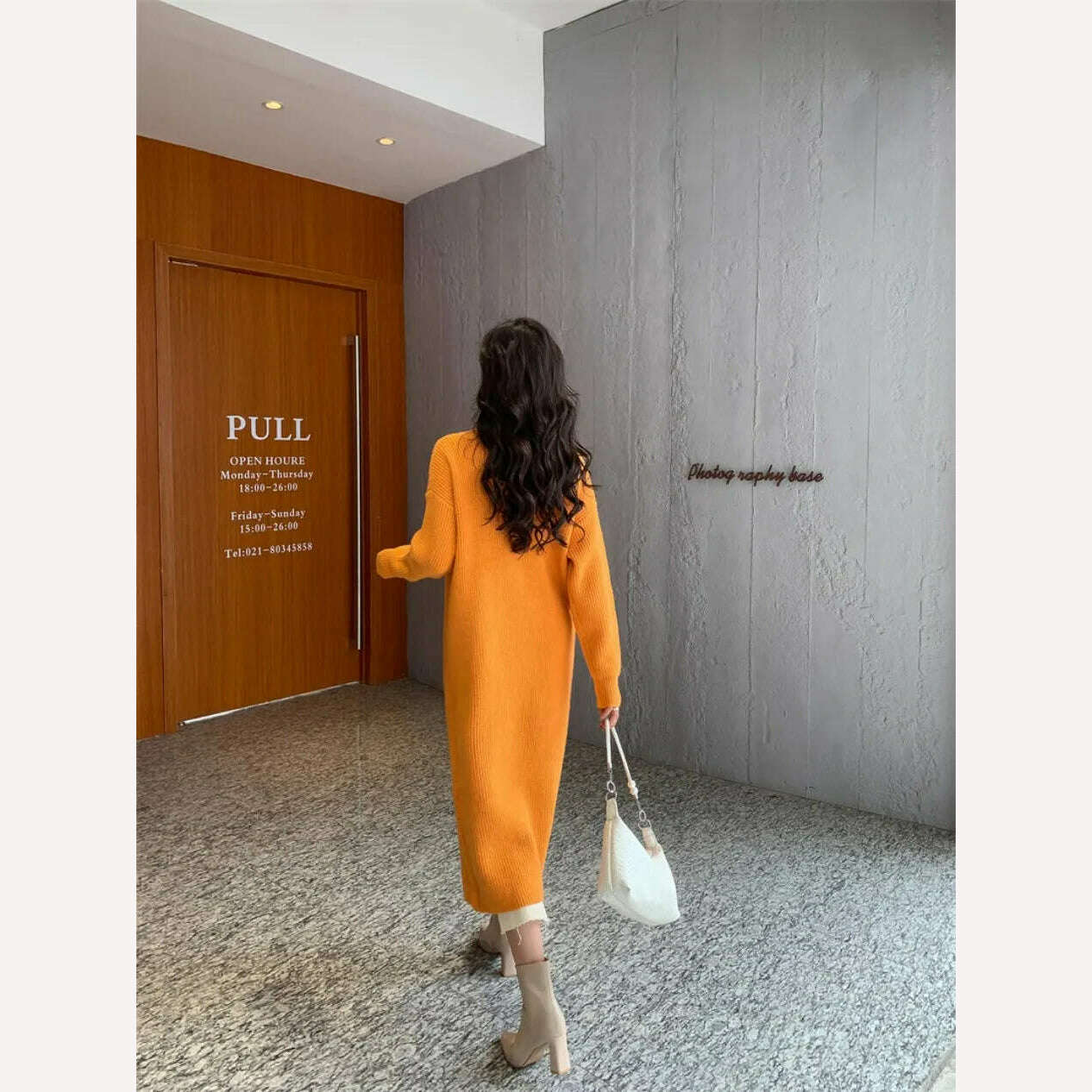 KIMLUD, New In Autumn Winter Women Knitted Pullover Dress High Necked Split Loose Long Sweater Dress Casual Temperament Women Clothes, KIMLUD Womens Clothes