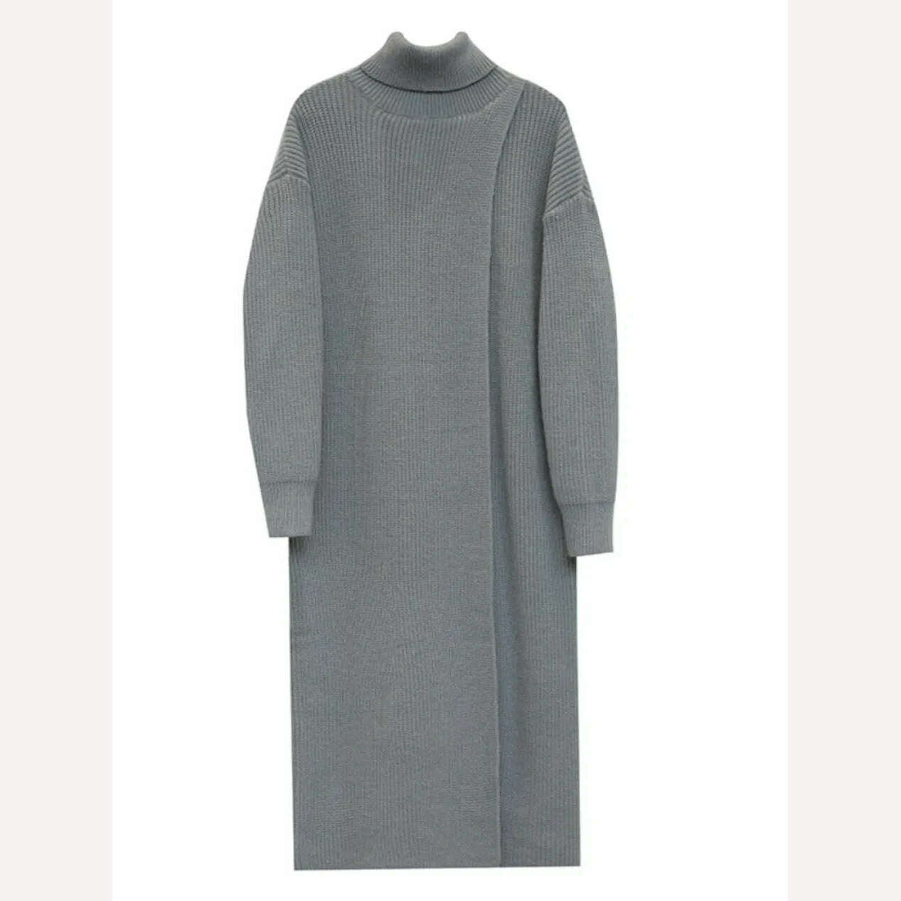 KIMLUD, New In Autumn Winter Women Knitted Pullover Dress High Necked Split Loose Long Sweater Dress Casual Temperament Women Clothes, KIMLUD Womens Clothes