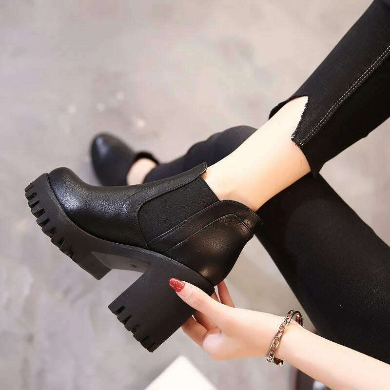 KIMLUD, New In Women Boots Comfortable and Elegant Genuine Leather and Fur Shoes Woman Winter 2023 Chelsea Autumn Black Fashion Booties, Black / 35, KIMLUD Womens Clothes