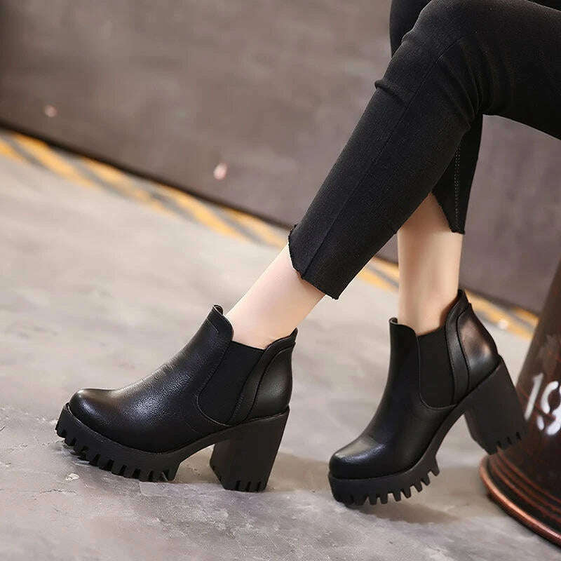 New In Women Boots Comfortable and Elegant Genuine Leather and Fur Shoes Woman Winter 2023 Chelsea Autumn Black Fashion Booties - KIMLUD