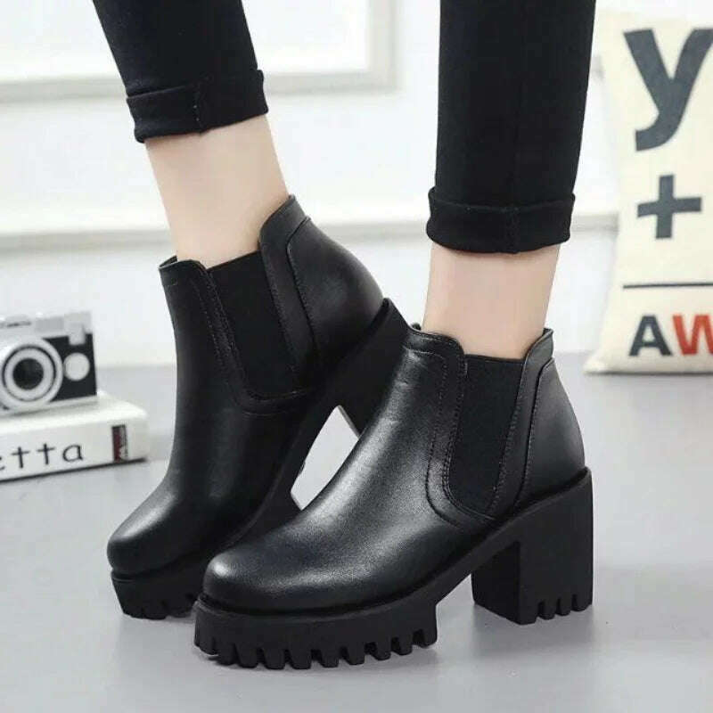 KIMLUD, New In Women Boots Comfortable and Elegant Genuine Leather and Fur Shoes Woman Winter 2023 Chelsea Autumn Black Fashion Booties, KIMLUD Womens Clothes