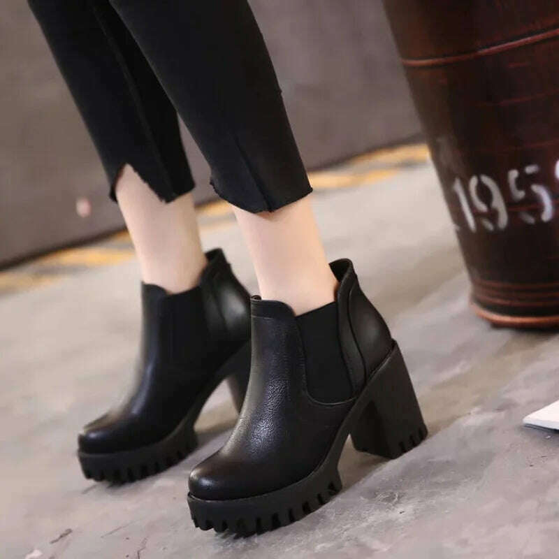KIMLUD, New In Women Boots Comfortable and Elegant Genuine Leather and Fur Shoes Woman Winter 2023 Chelsea Autumn Black Fashion Booties, KIMLUD Womens Clothes