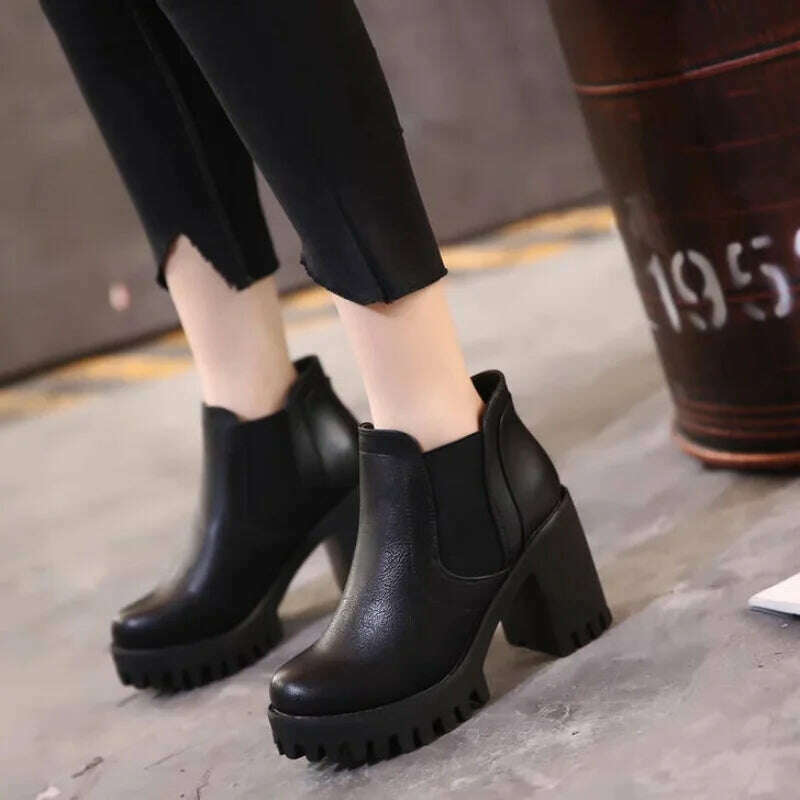 New In Women Boots Comfortable and Elegant Genuine Leather and Fur Shoes Woman Winter 2023 Chelsea Autumn Black Fashion Booties - KIMLUD