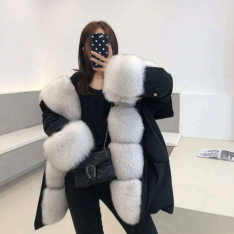 KIMLUD, New Jacket Female 2023 Natural Real fur Coat Women's coat Winter fox fur collar jacket parka Women's clothing, KIMLUD Womens Clothes