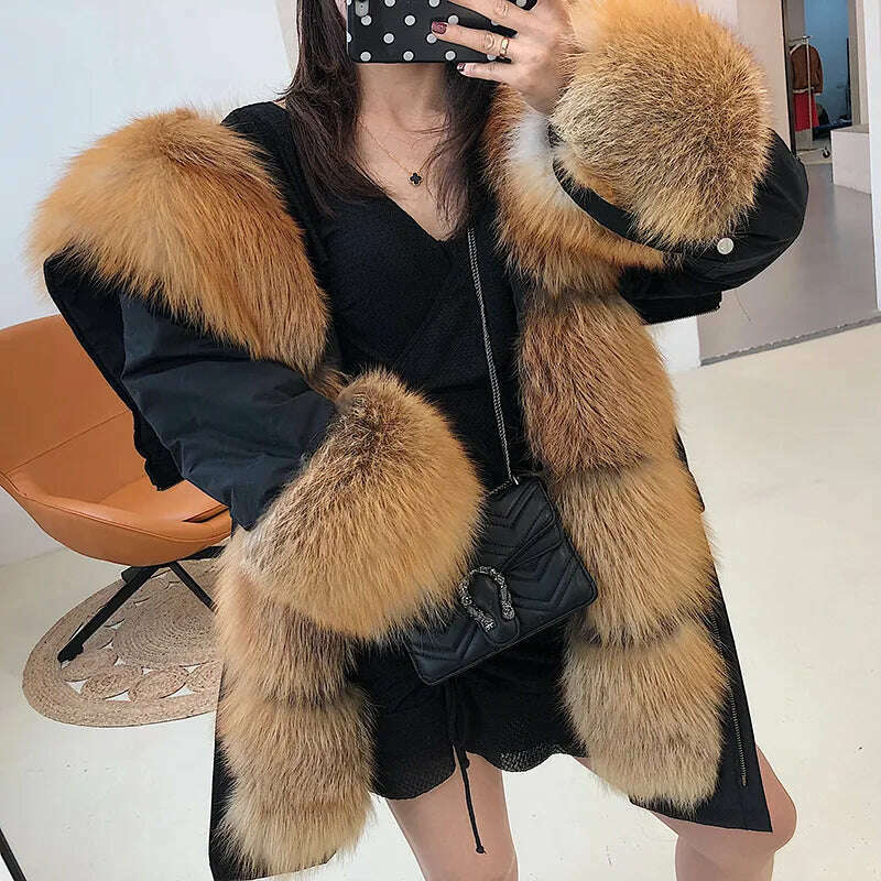 New Jacket Female 2023 Natural Real fur Coat Women's coat Winter fox fur collar jacket parka Women's clothing - KIMLUD