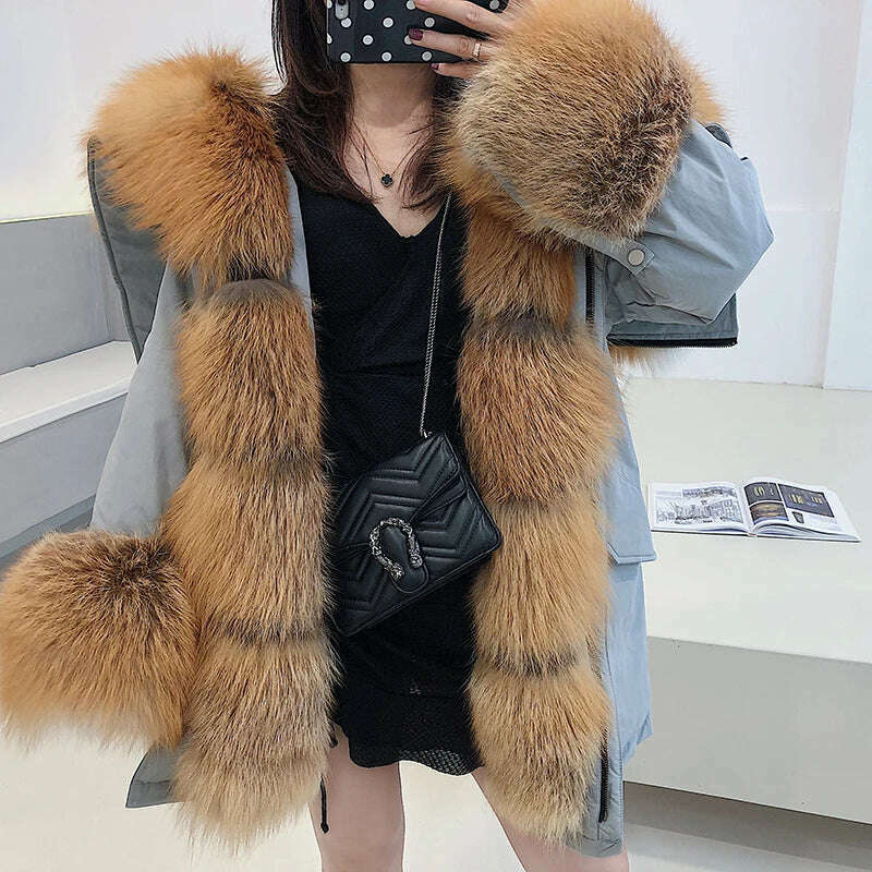 New Jacket Female 2023 Natural Real fur Coat Women's coat Winter fox fur collar jacket parka Women's clothing - KIMLUD