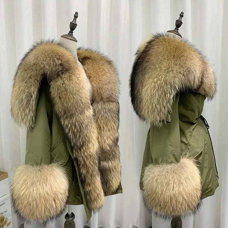 KIMLUD, New Jacket Female 2023 Natural Real fur Coat Women's coat Winter fox fur collar jacket parka Women's clothing, KIMLUD Womens Clothes