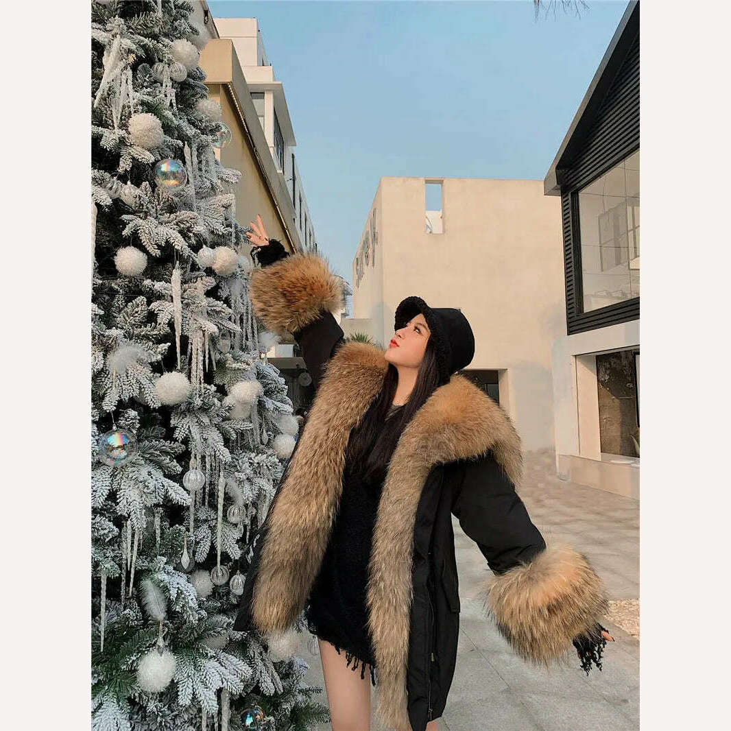 KIMLUD, New Jacket Female 2023 Natural Real fur Coat Women's coat Winter fox fur collar jacket parka Women's clothing, color 2 / S, KIMLUD Womens Clothes