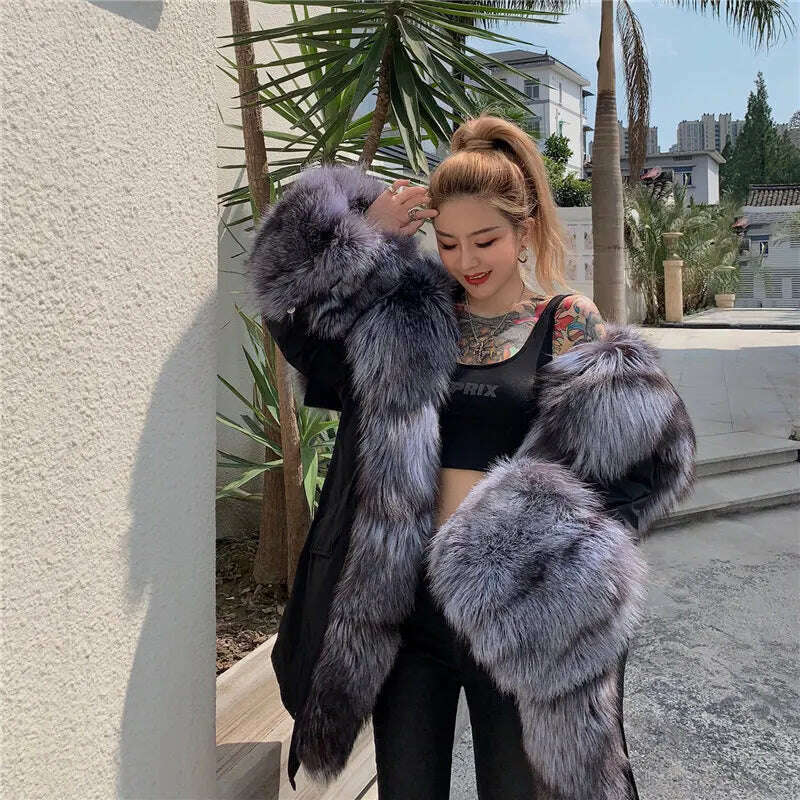 KIMLUD, New Jacket Female 2023 Natural Real fur Coat Women's coat Winter fox fur collar jacket parka Women's clothing, color 4 / S, KIMLUD Womens Clothes