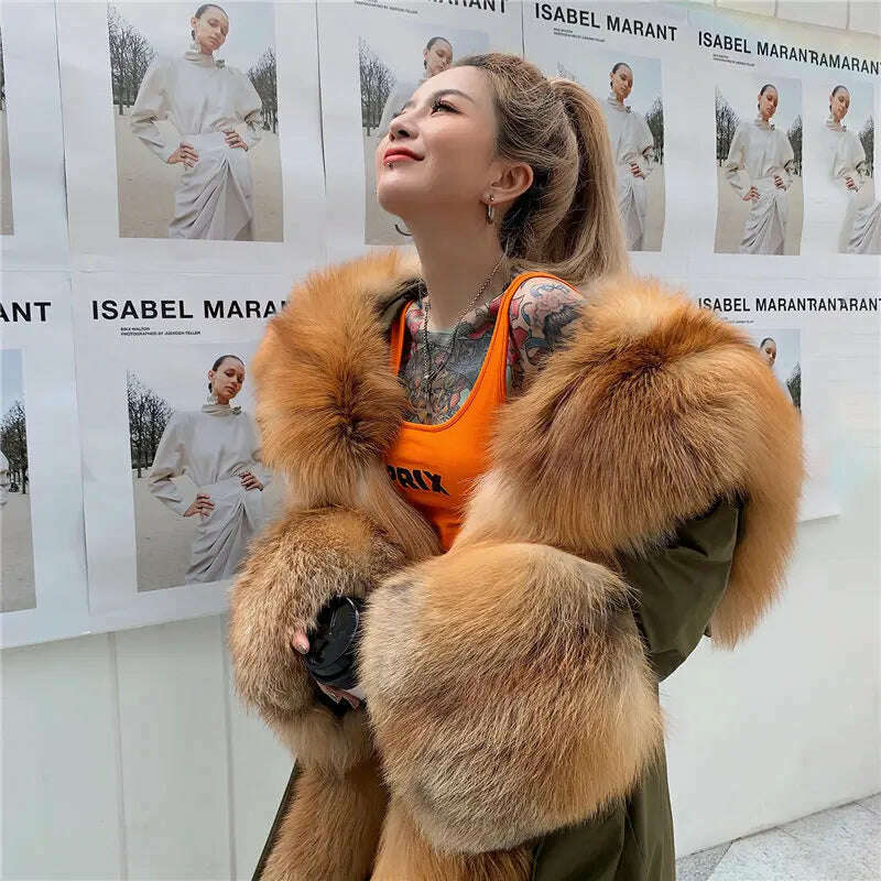 New Jacket Female 2023 Natural Real fur Coat Women's coat Winter fox fur collar jacket parka Women's clothing - KIMLUD