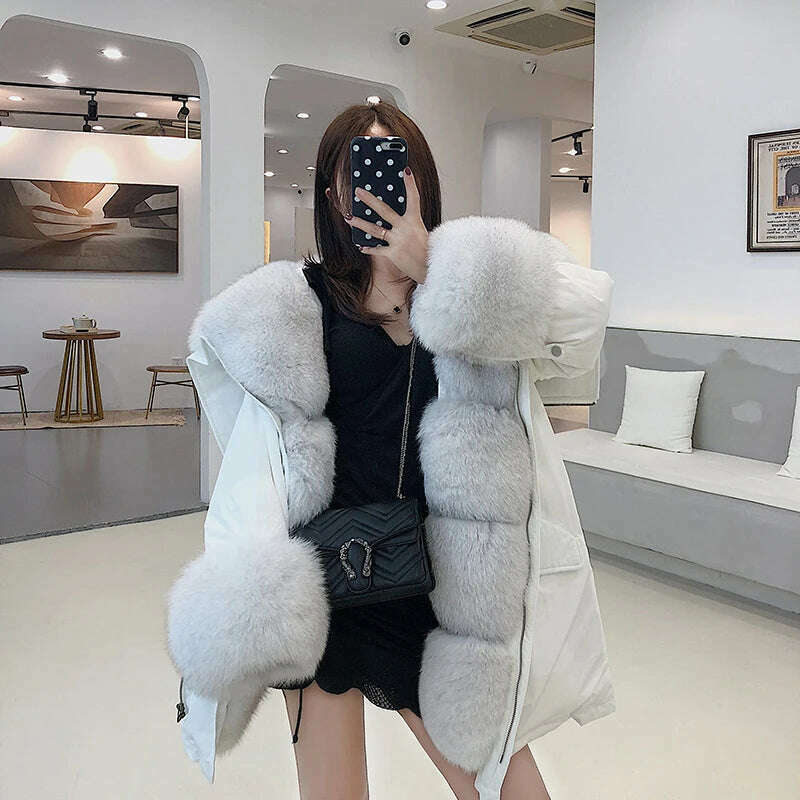 KIMLUD, New Jacket Female 2023 Natural Real fur Coat Women's coat Winter fox fur collar jacket parka Women's clothing, Color 53 / S, KIMLUD Womens Clothes