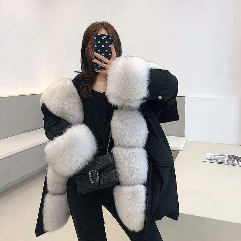 New Jacket Female 2023 Natural Real fur Coat Women's coat Winter fox fur collar jacket parka Women's clothing - KIMLUD