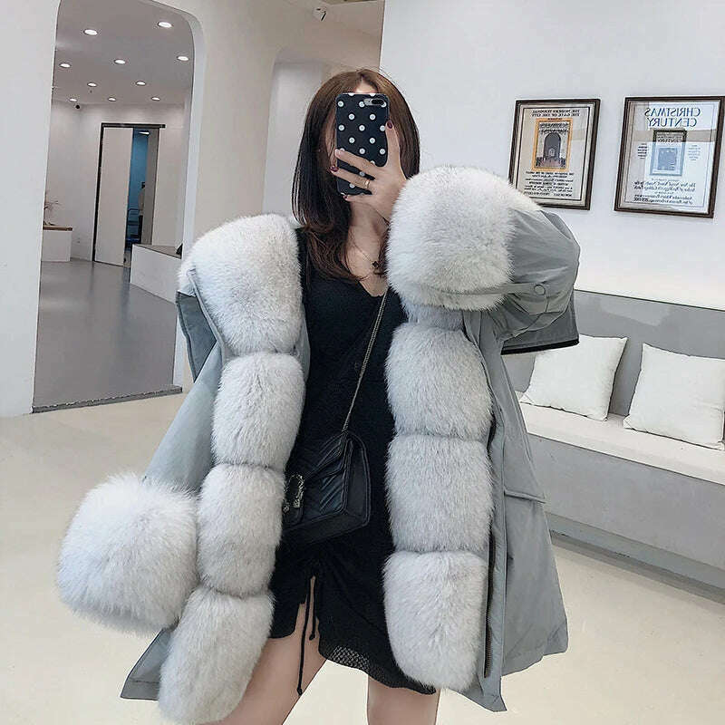 KIMLUD, New Jacket Female 2023 Natural Real fur Coat Women's coat Winter fox fur collar jacket parka Women's clothing, color 11 / S, KIMLUD Womens Clothes