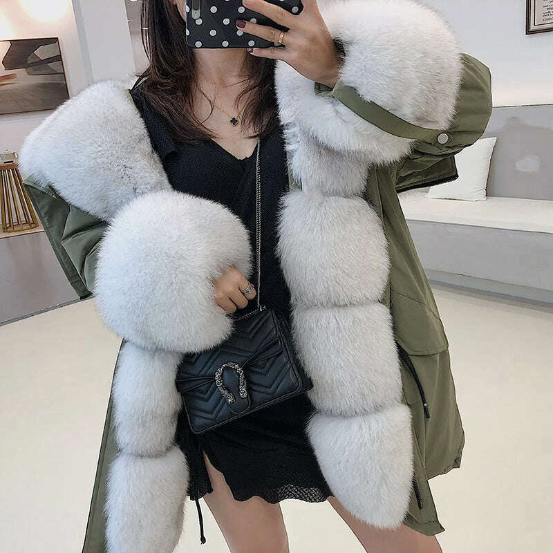 New Jacket Female 2023 Natural Real fur Coat Women's coat Winter fox fur collar jacket parka Women's clothing - KIMLUD