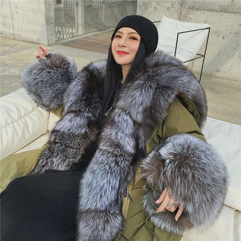 KIMLUD, New Jacket Female 2023 Natural Real fur Coat Women's coat Winter fox fur collar jacket parka Women's clothing, KIMLUD Womens Clothes