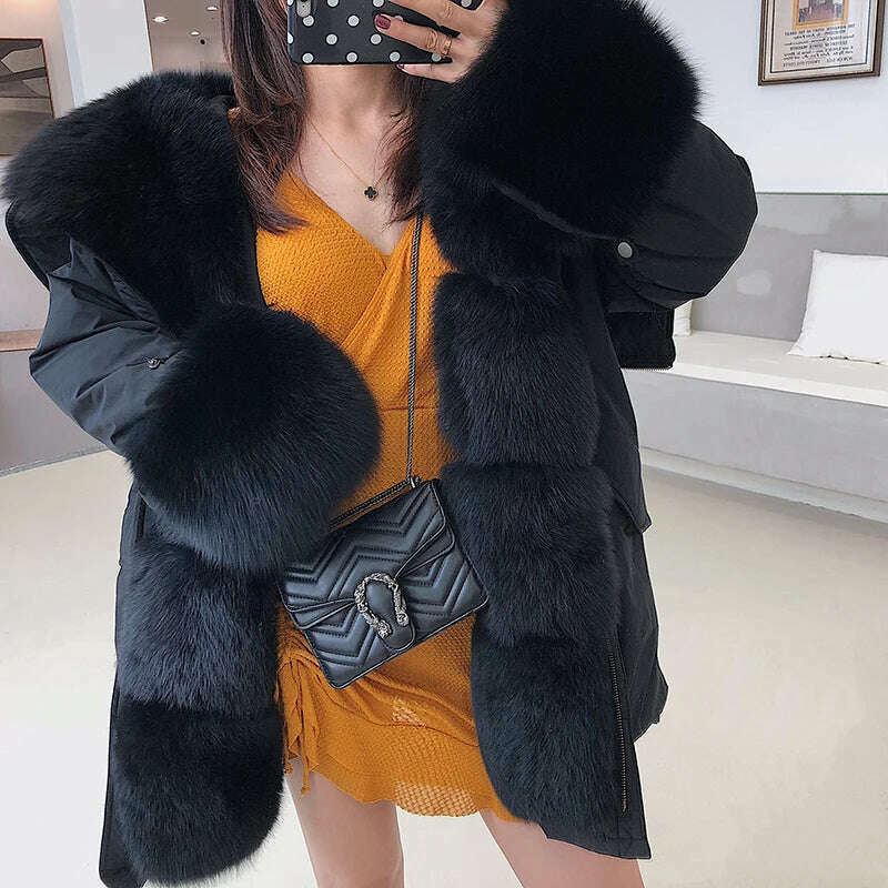 KIMLUD, New Jacket Female 2023 Natural Real fur Coat Women's coat Winter fox fur collar jacket parka Women's clothing, KIMLUD Womens Clothes