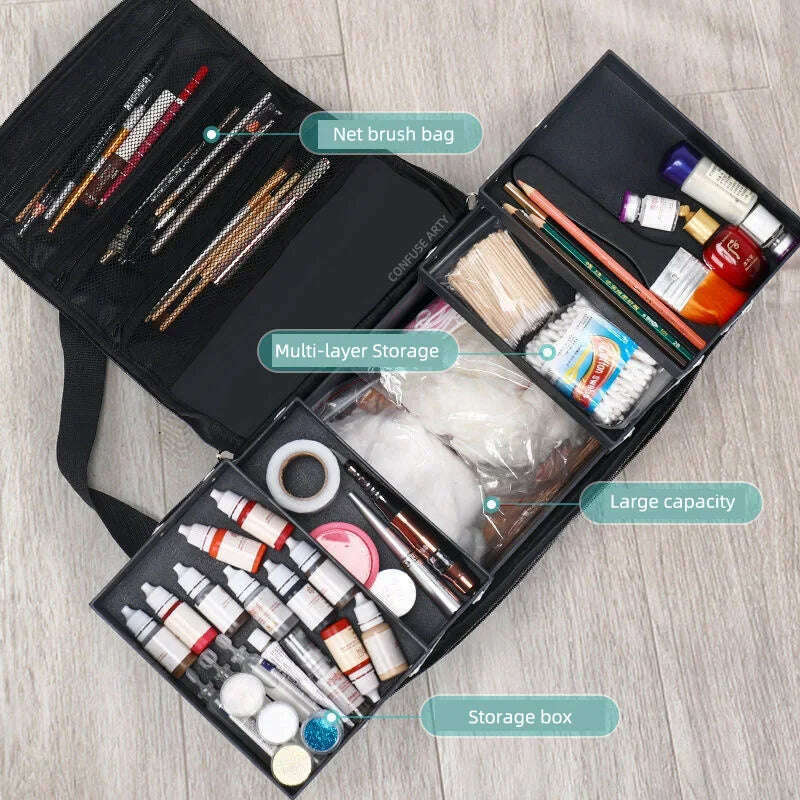 KIMLUD, New Large Capacity Make up bag Multi-layer Manicure Hairdressing Embroidery Tool Kit Cosmetics Storage Case Toiletry Bag, KIMLUD Women's Clothes