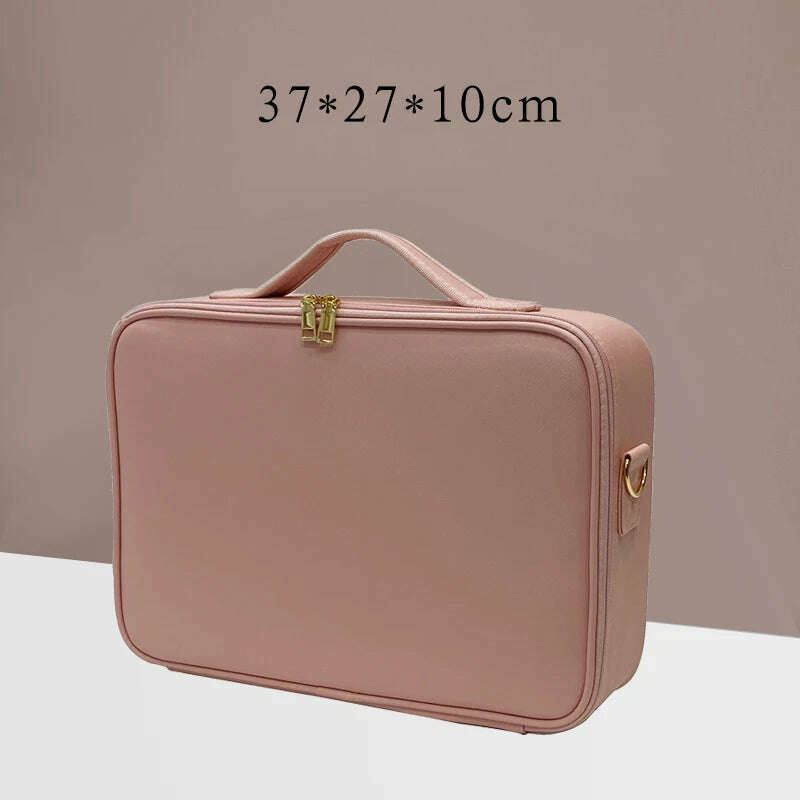 KIMLUD, New Large Capacity Make Up Case Professional Cosmetic Bag PU Leather Beauty Makeup Necessary Waterproof Make Up Bag, Medium Pink (New), KIMLUD Women's Clothes