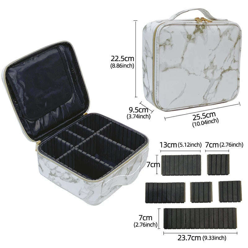 KIMLUD, New Large Capacity Make Up Case Professional Cosmetic Bag PU Leather Beauty Makeup Necessary Waterproof Make Up Bag, XS Marble White, KIMLUD Women's Clothes