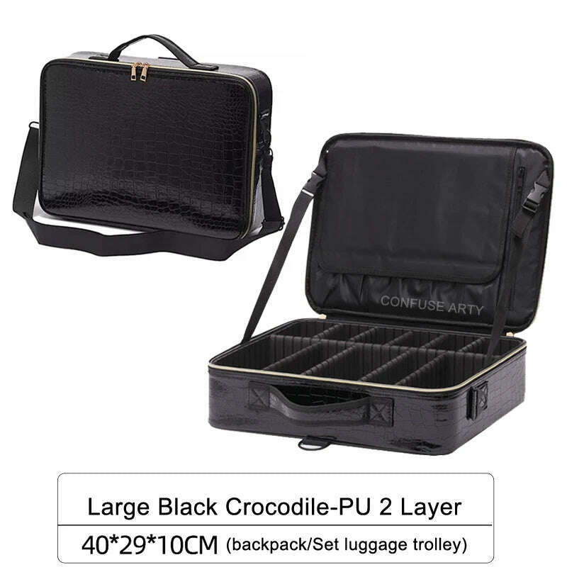New Large Capacity Make Up Case Professional Cosmetic Bag PU Leather Beauty Makeup Necessary Waterproof Make Up Bag - KIMLUD