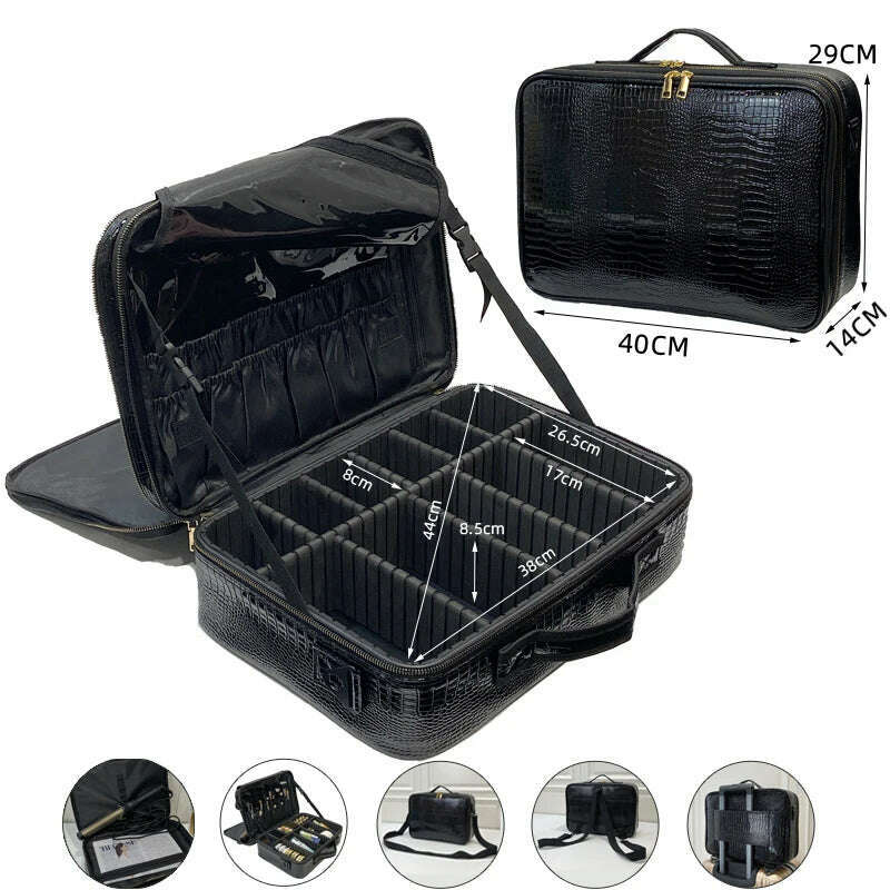 New Large Capacity Make Up Case Professional Cosmetic Bag PU Leather Beauty Makeup Necessary Waterproof Make Up Bag - KIMLUD