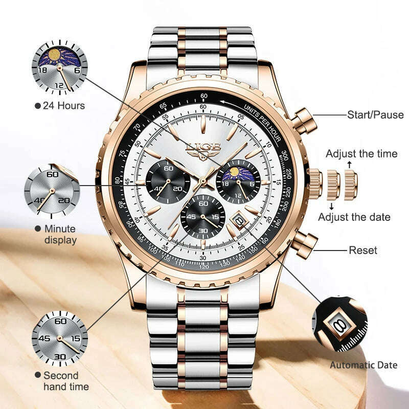 KIMLUD, New LIGE Fashion Men Watch Stainless Steel Top Brand Luxury Sport Chronograph Quartz Wrist Watches for Men Relogio Masculino+Box, KIMLUD Women's Clothes