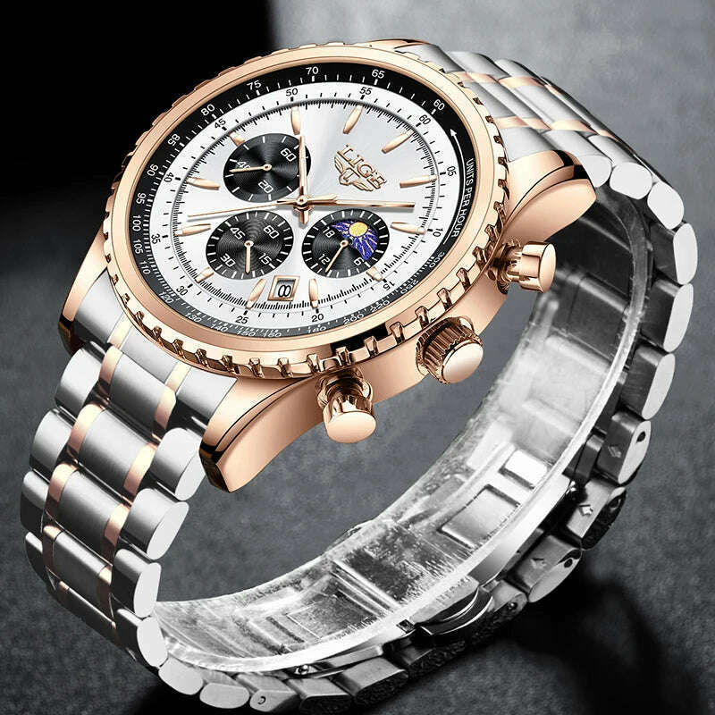 KIMLUD, New LIGE Fashion Men Watch Stainless Steel Top Brand Luxury Sport Chronograph Quartz Wrist Watches for Men Relogio Masculino+Box, KIMLUD Women's Clothes