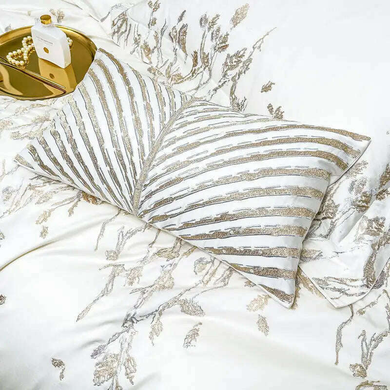 KIMLUD, New Luxury Embroidery Egyptian Cotton Bedding Set Satin Smooth Silk Duvet Cover Flat sheet Bedspread Pillowcases 4/6/10Pcs, KIMLUD Womens Clothes