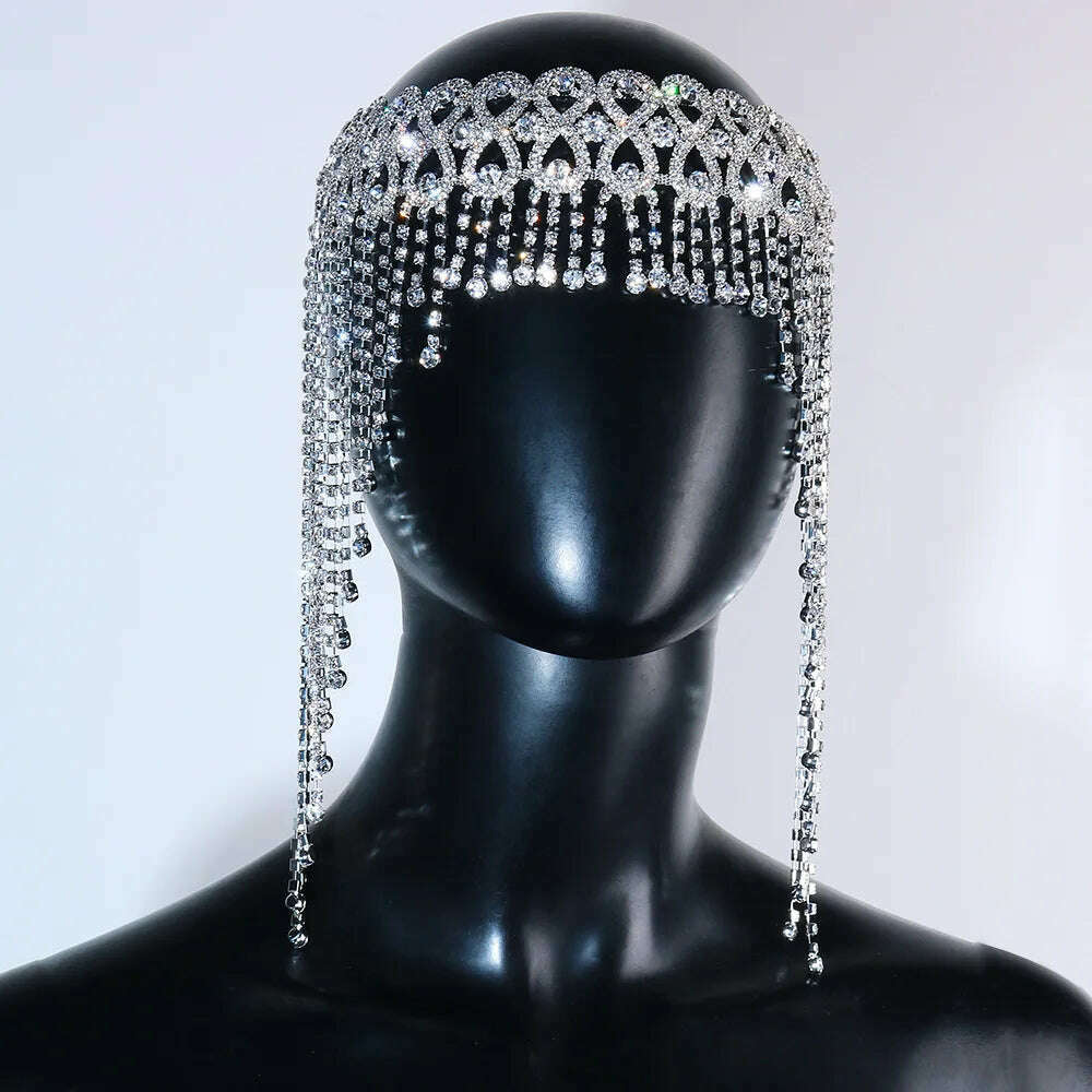 New Luxury Full Rhinestone Headband for Hair Women Long Tassel Bridal Hair bands Hair Accessories Hair Jewelry Tiara Headdress - KIMLUD