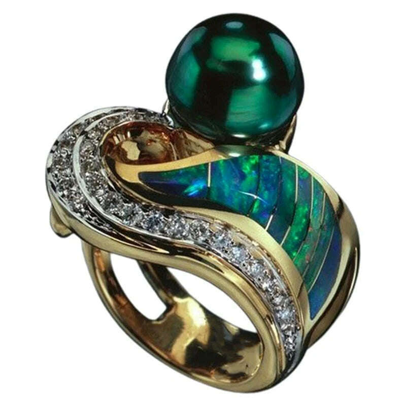 KIMLUD, New Luxury Gemstone Emerald Ring Gold Color Inlaid Green Zircon Rings For Women Cheap Jewelry Ring Indie Engagement Jewelry, KIMLUD Womens Clothes