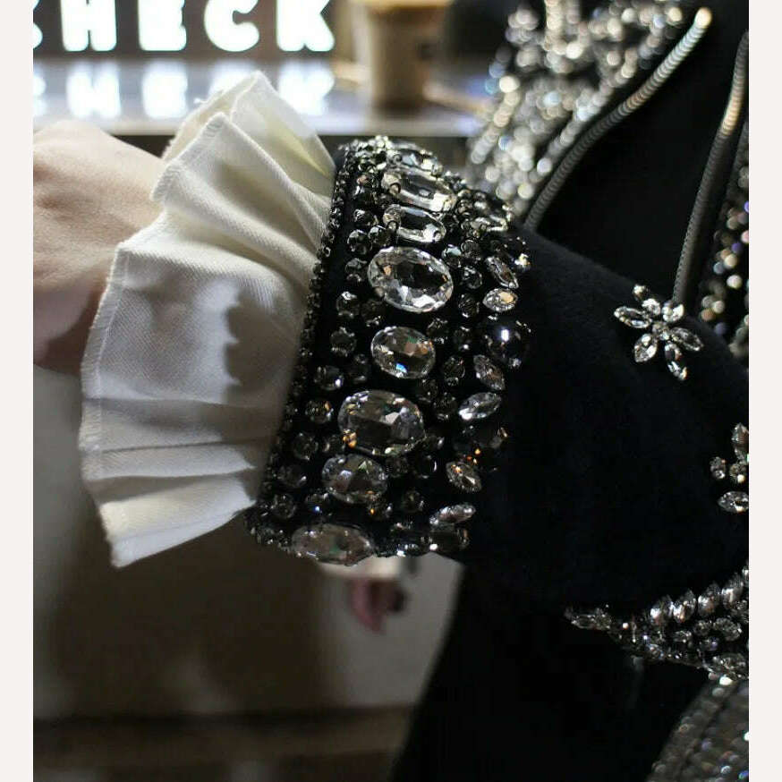 KIMLUD, New Luxury Handmade Diamonds Vintage Jacket Women Elegant Party Fashion Black Short Coat Office Ladies Autumn Designer Jackets, KIMLUD Womens Clothes