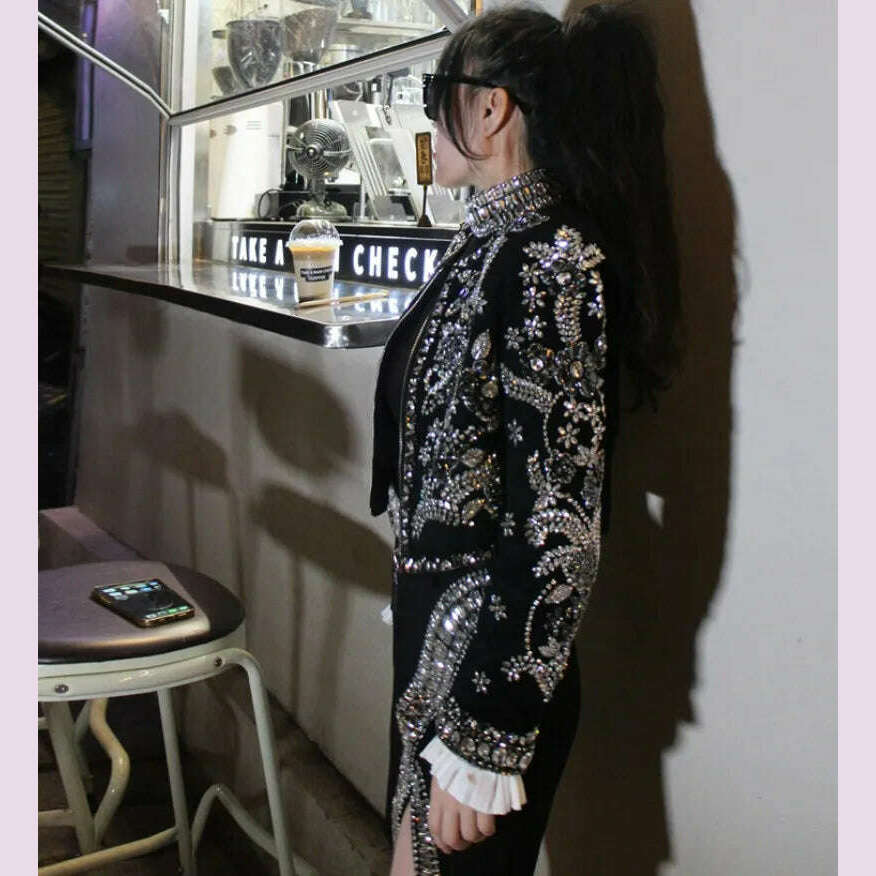 KIMLUD, New Luxury Handmade Diamonds Vintage Jacket Women Elegant Party Fashion Black Short Coat Office Ladies Autumn Designer Jackets, KIMLUD Womens Clothes