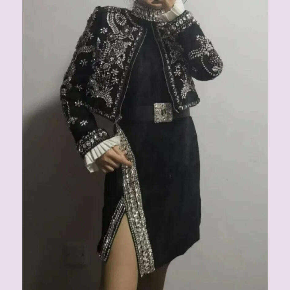 KIMLUD, New Luxury Handmade Diamonds Vintage Jacket Women Elegant Party Fashion Black Short Coat Office Ladies Autumn Designer Jackets, KIMLUD Womens Clothes