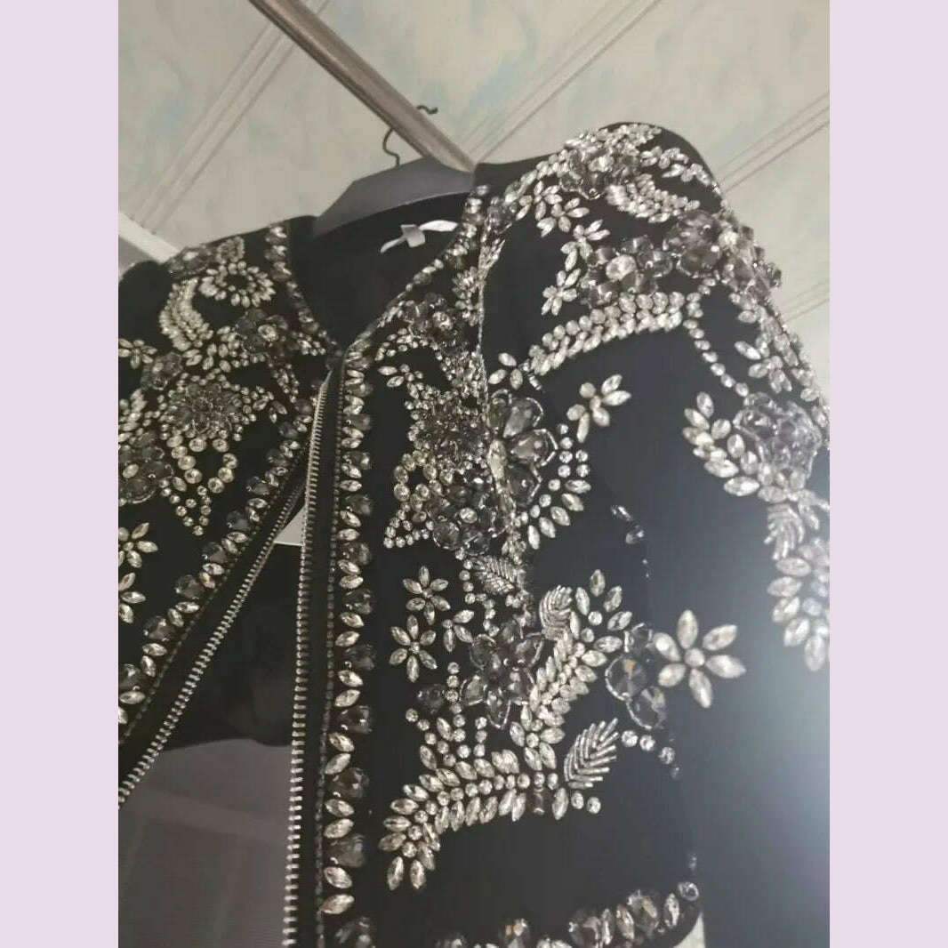 KIMLUD, New Luxury Handmade Diamonds Vintage Jacket Women Elegant Party Fashion Black Short Coat Office Ladies Autumn Designer Jackets, KIMLUD Womens Clothes
