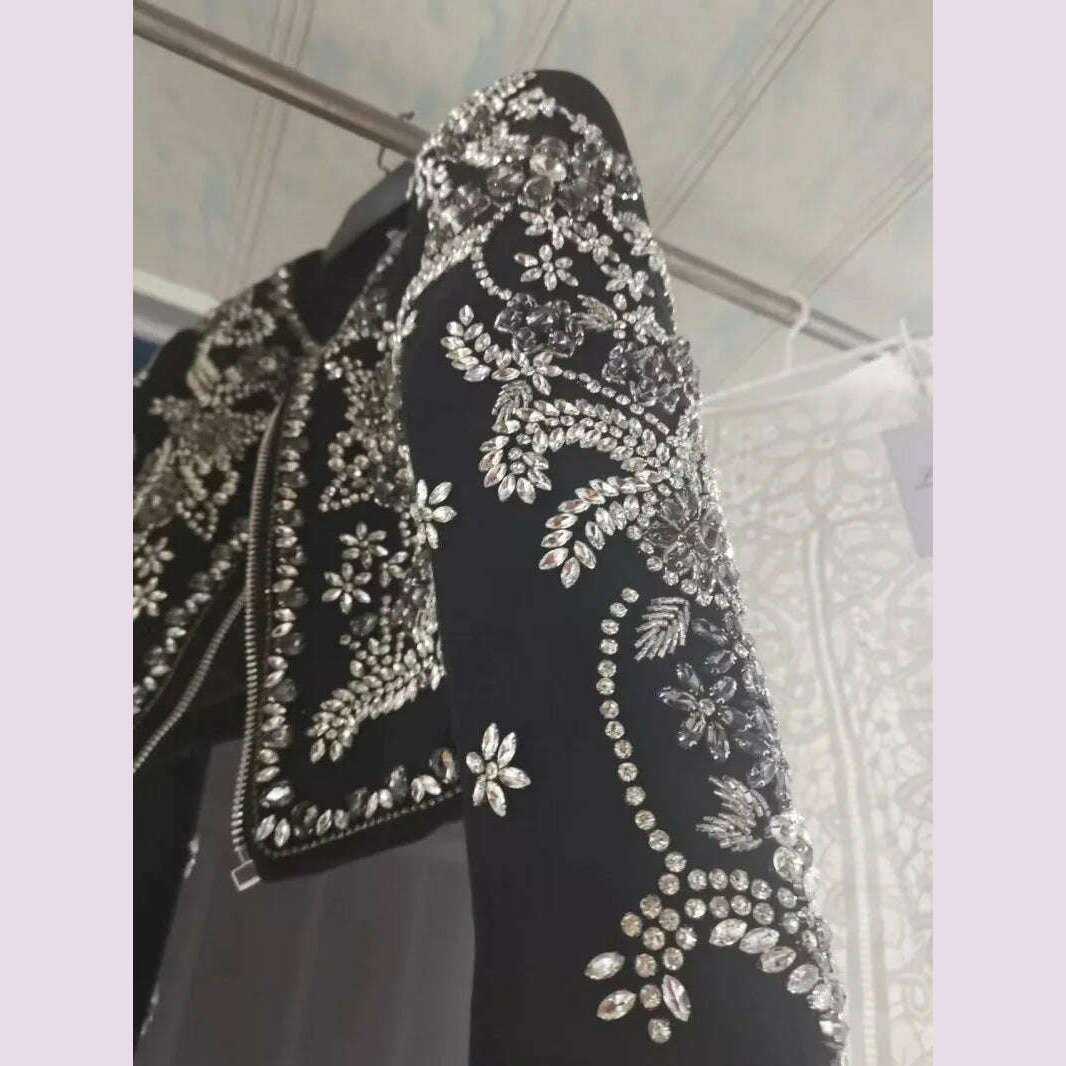 KIMLUD, New Luxury Handmade Diamonds Vintage Jacket Women Elegant Party Fashion Black Short Coat Office Ladies Autumn Designer Jackets, KIMLUD Womens Clothes