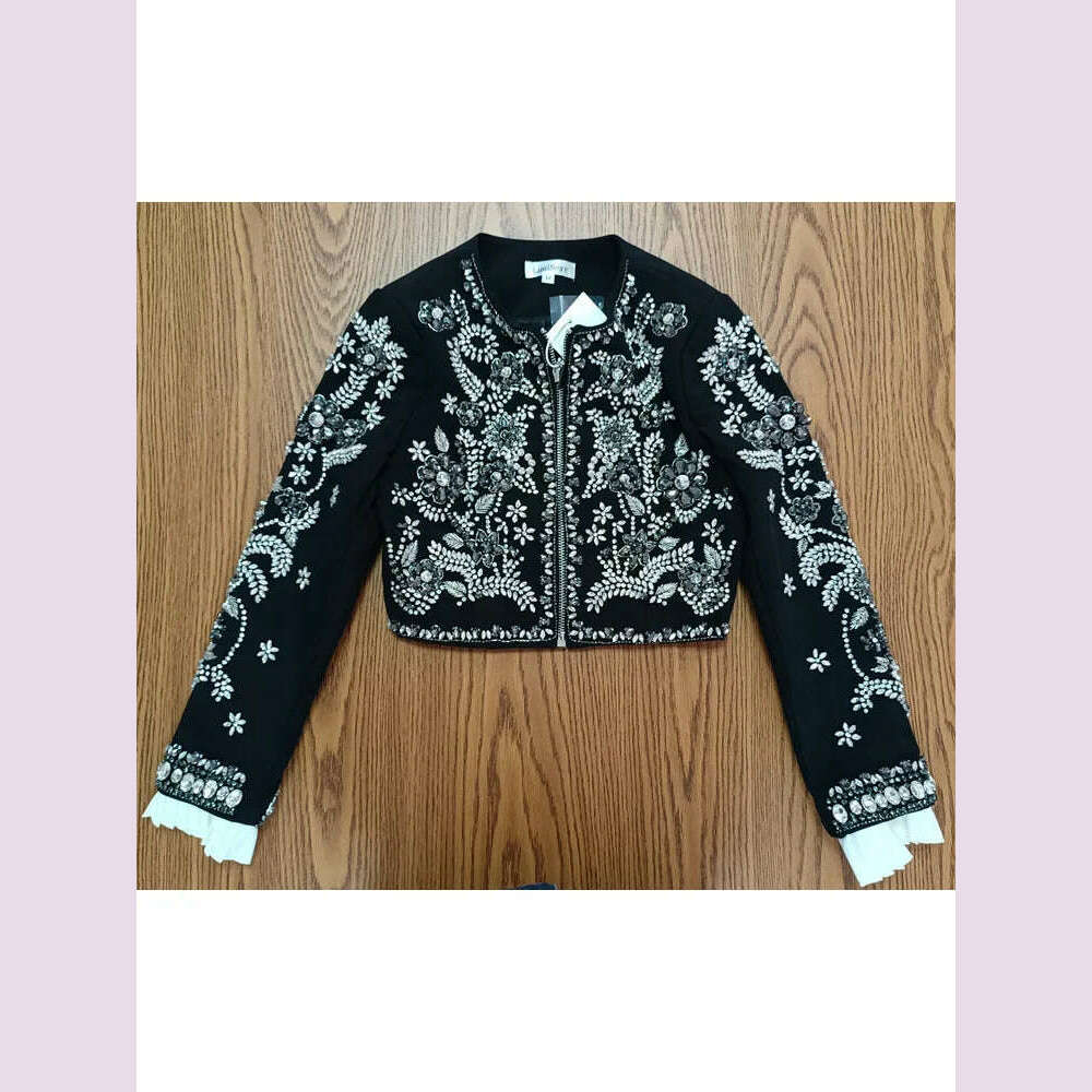 KIMLUD, New Luxury Handmade Diamonds Vintage Jacket Women Elegant Party Fashion Black Short Coat Office Ladies Autumn Designer Jackets, jacket polyester / S, KIMLUD APPAREL - Womens Clothes