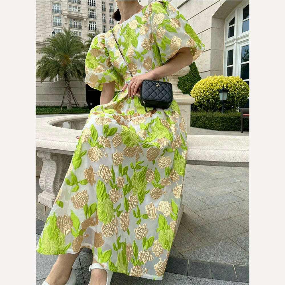 New Luxury Women's Puff Sleeve Embroidery Jacquard Princess Party Dress Long Elegant dresses for Prom Flower Party Dress Pretty - KIMLUD