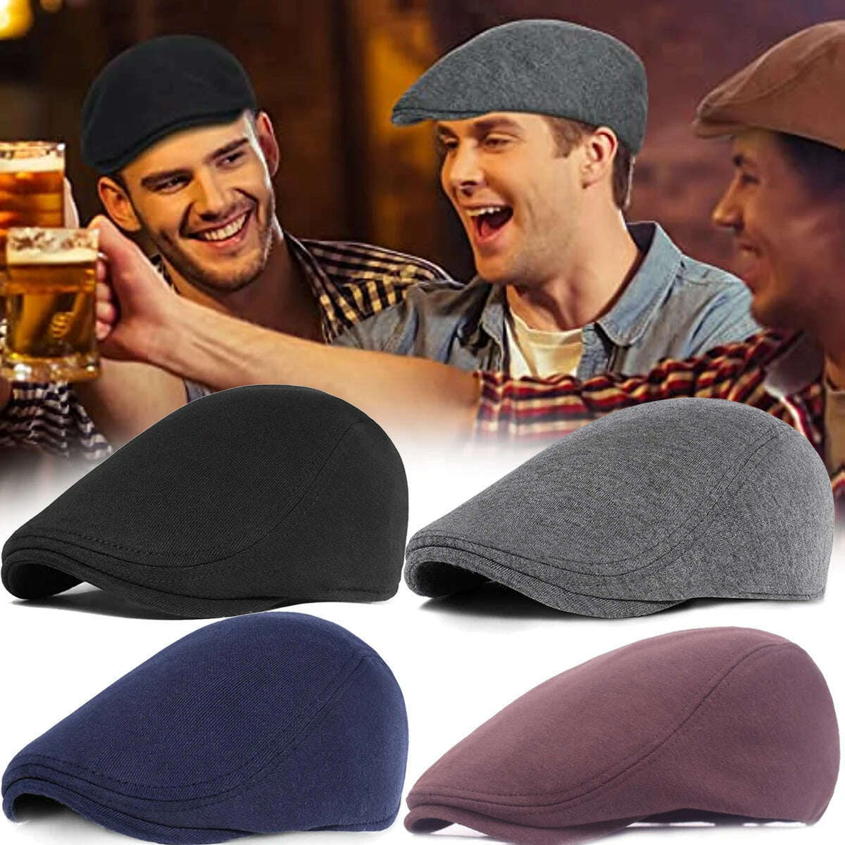 KIMLUD, New Men Berets Spring Autumn Winter British Style Newsboy Beret Hat Retro England Hats Male Hats Peaked Painter Caps for Dad, KIMLUD Womens Clothes