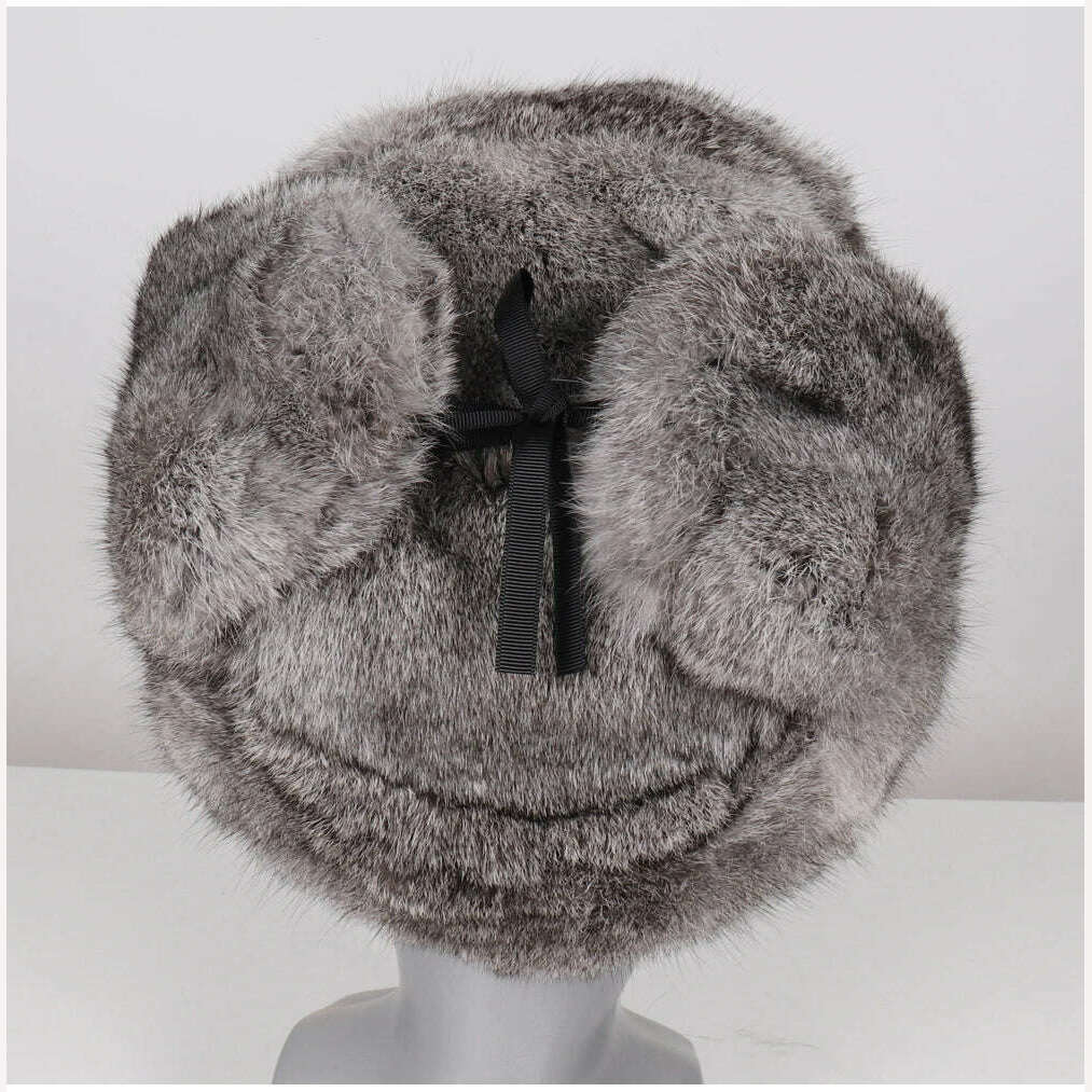 KIMLUD, New Men Russian Winter Real Rabbit Fur Bomber Hat Super Warm 100% Natural Rabbit Fur Hats Male Full Pelt Genuine Rabbit Fur Cap, KIMLUD Women's Clothes