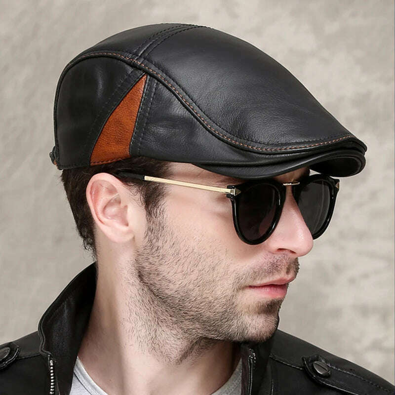 KIMLUD, New Men's outdoor leather hat winter Berets male Multifunction Ear protection cap 100% genuine leather dad hat  Leisure, KIMLUD Womens Clothes