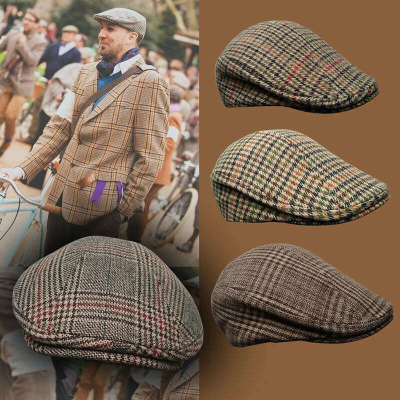 KIMLUD, New Newsboy Cap Beret Hat Men Women Hat Grid Gatsby Octagonal Herringbone Vintage Ivy Hats BLM228, KIMLUD Womens Clothes