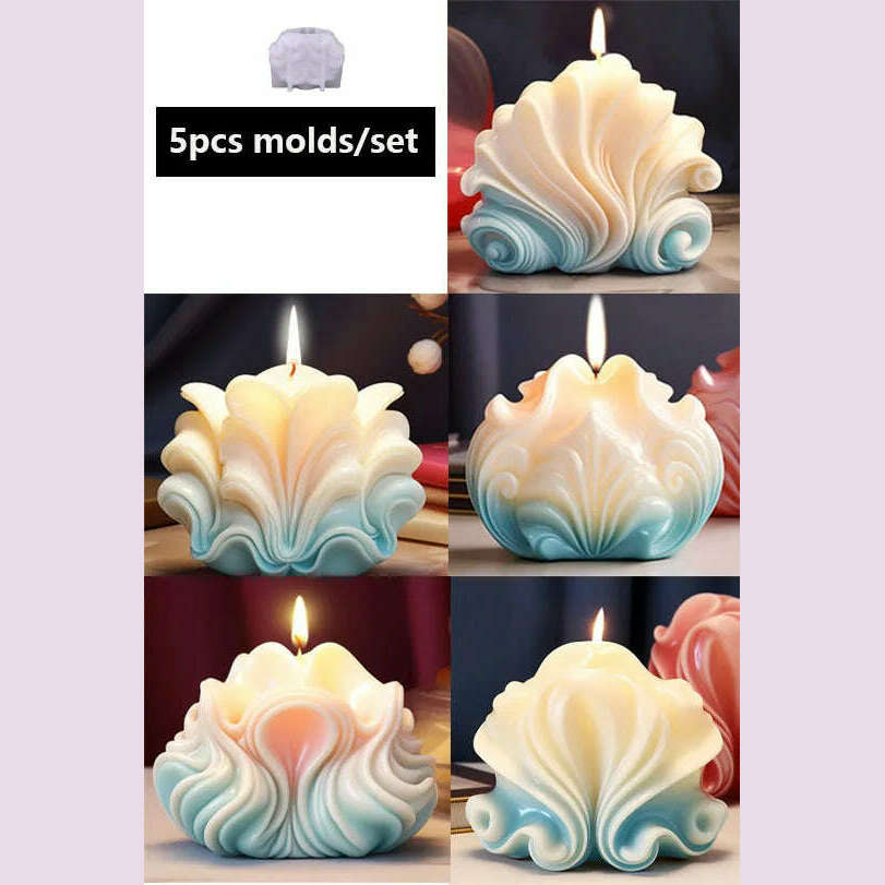 KIMLUD, New Ocean Shell Coral Candle Silicone Mold Handmade Aromatherapy Candle Decoration Coral Flower Shell Cake Soap Epoxy Resin Mold, ABCDE 5 pcs set mold, KIMLUD APPAREL - Womens Clothes
