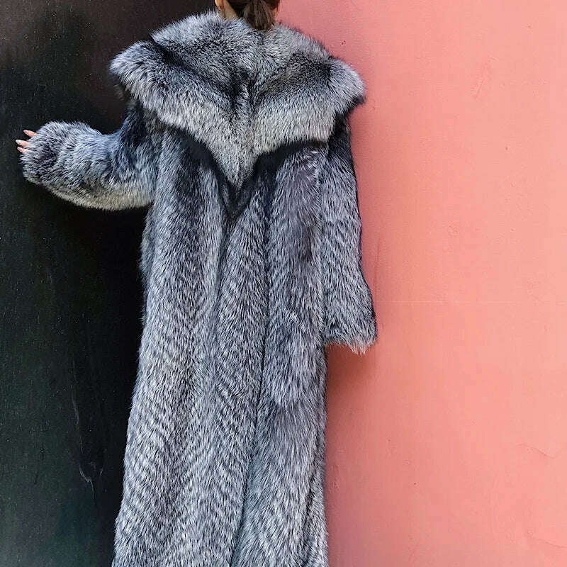 KIMLUD, New off Season Special Price in Autumn And Winter Of 2021 Silver Fox Full Skin Lapel Young Super Long Fur lady's Coat, KIMLUD Womens Clothes