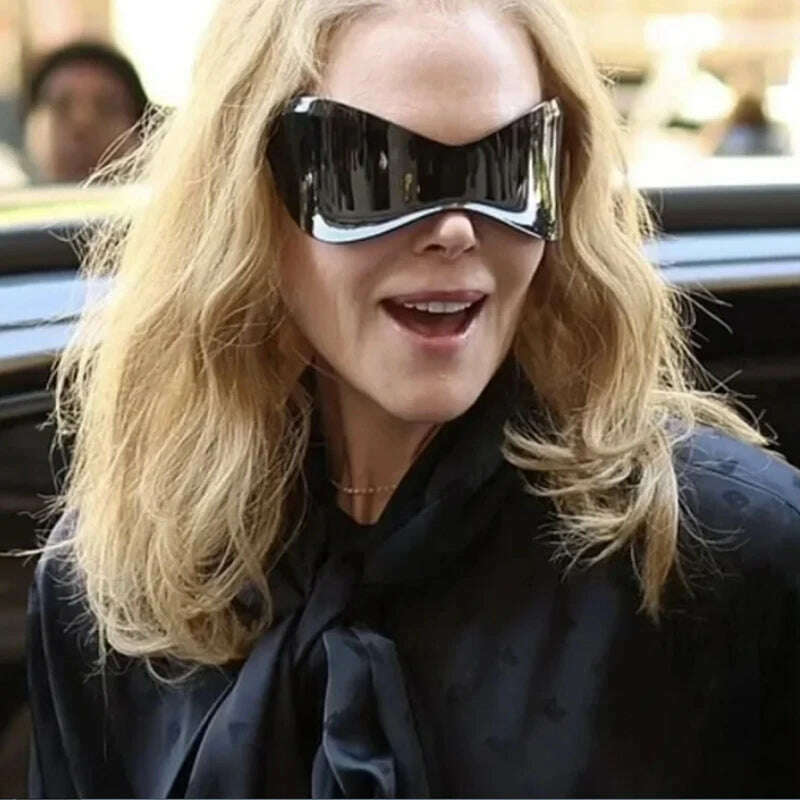 New Oversized Y2K Punk Rimless Sunglasses Women Men Brand Designer Hip Hop Sport One Piece Sun Glasses Shades Goggles - KIMLUD