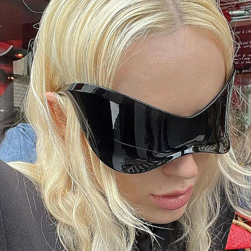New Oversized Y2K Punk Rimless Sunglasses Women Men Brand Designer Hip Hop Sport One Piece Sun Glasses Shades Goggles - KIMLUD