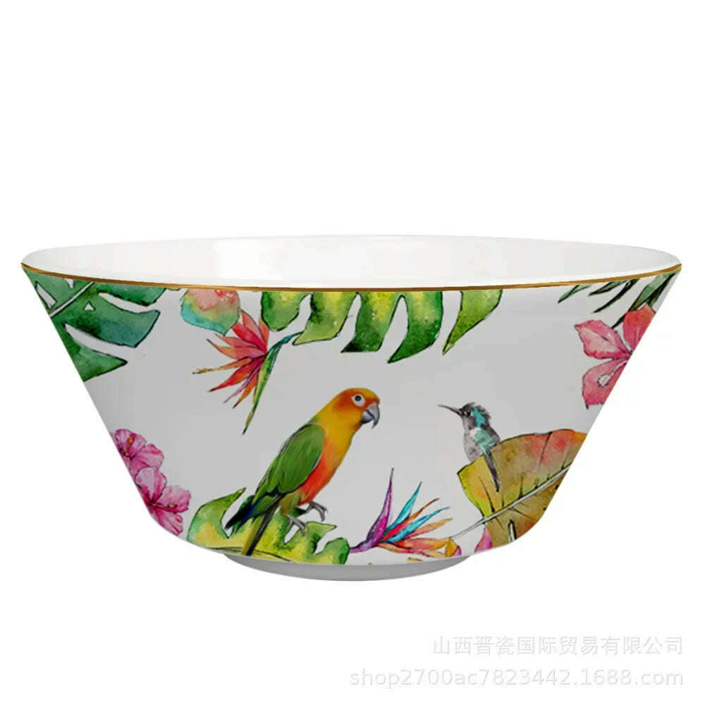 KIMLUD, New Parrot Bone China Tableware Set Pastoral Phnom Penh Western Food Plate Household Bowl Coffee Cup Pratos Para Jantar Kitchen., 6-inch, KIMLUD APPAREL - Womens Clothes