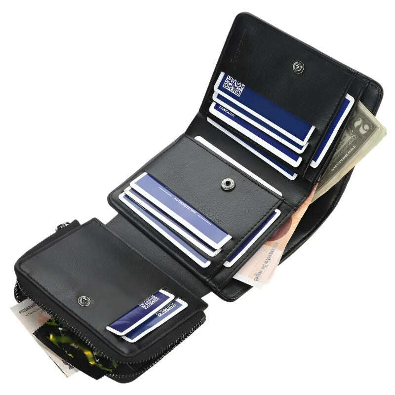 KIMLUD, New PU Leather Men Wallets High Quality Zipper Short Desigh Card Holder Male Purse Vintage Coin Holder Men Wallets, KIMLUD Womens Clothes