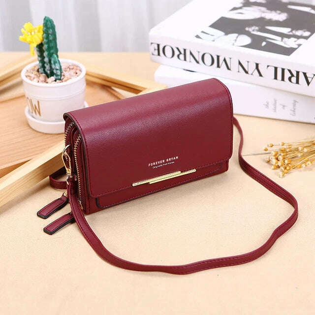 KIMLUD, New Pu Leather Women Handbags Female Multifunctional Large Capacity Shoulder Bags Fashion Crossbody Bags For Ladies Phone Purse, Style 1-Wine red 1, KIMLUD Women's Clothes
