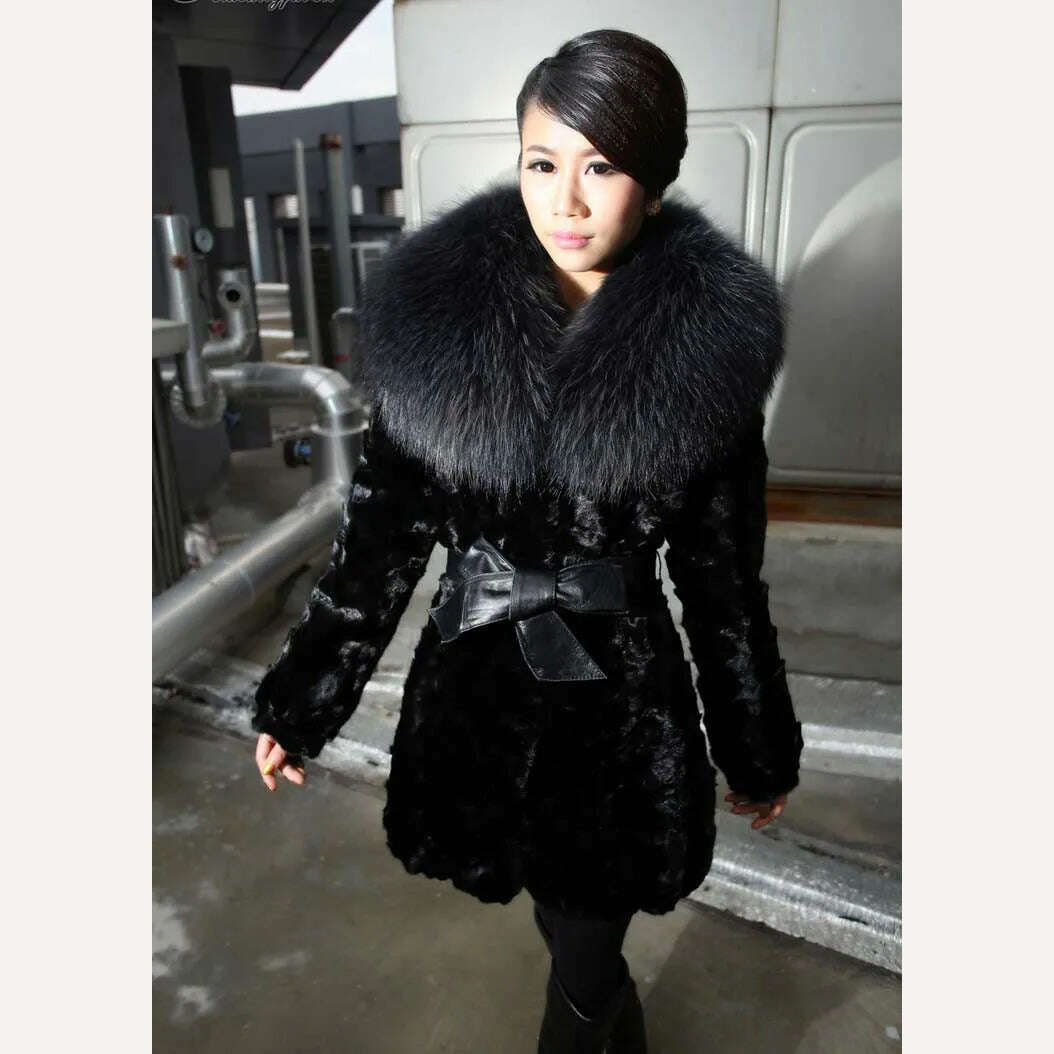 KIMLUD, New real natural genuine Mink Fur coat with big big raccoon fur Collar Women super-luxury fashion  jacket Winter custom any Size, M, KIMLUD Women's Clothes